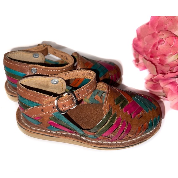Baby Toddlers Girls Multi-Colored Mexican Artisanal Huarache Traditional Sandal - Picture 1 of 16